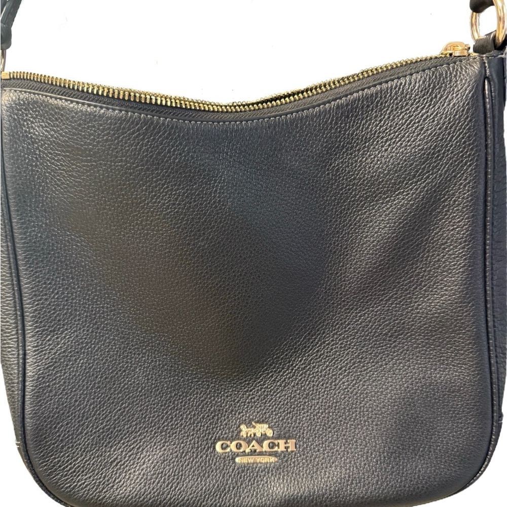 COACH Ellie File Black Leather Shoulder Bag Purse Pebbled Leather. EUC